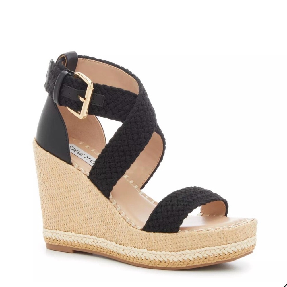 Steve Madden Cali black espadrille platform wedges (NWOT)